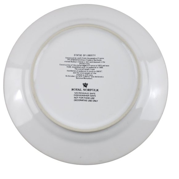 Royal Norfolk Statue of Liberty Art Deco Salad Dessert Plates Set 7 Unused - Picture 5 of 7